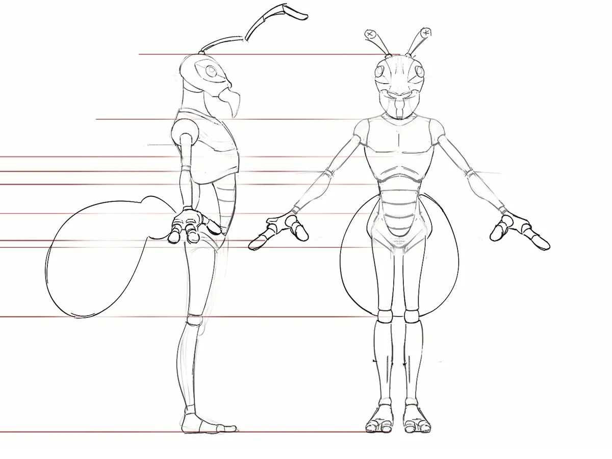 Sketch drawing of an ant character