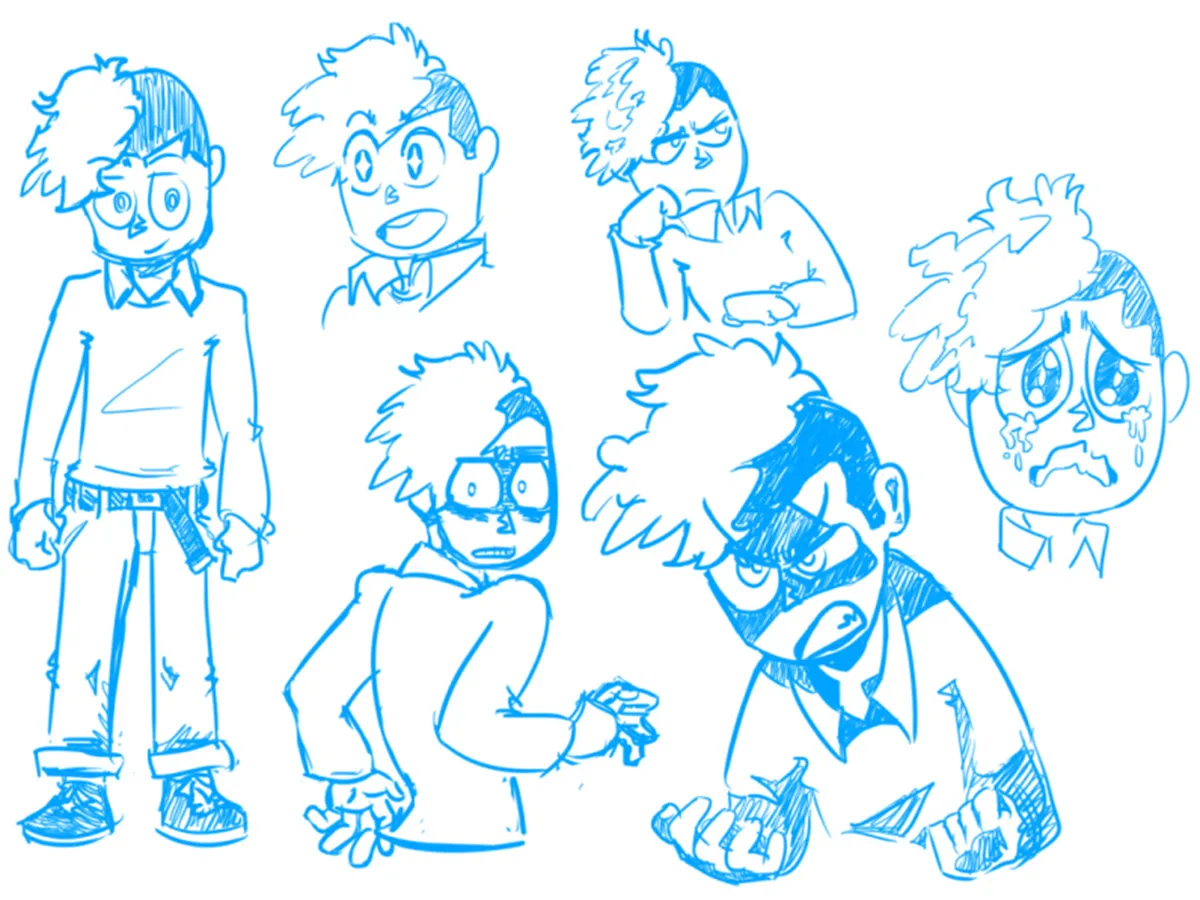 A series of sketches of a character