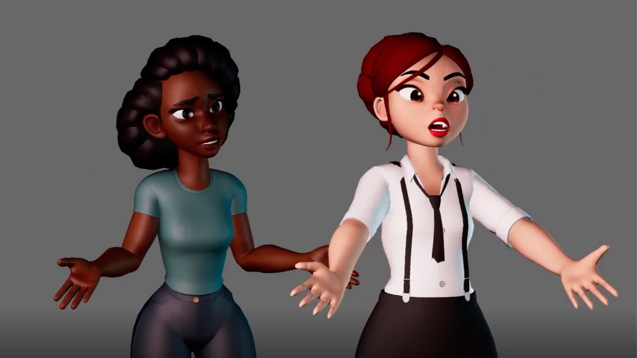 Two animated characters arguing