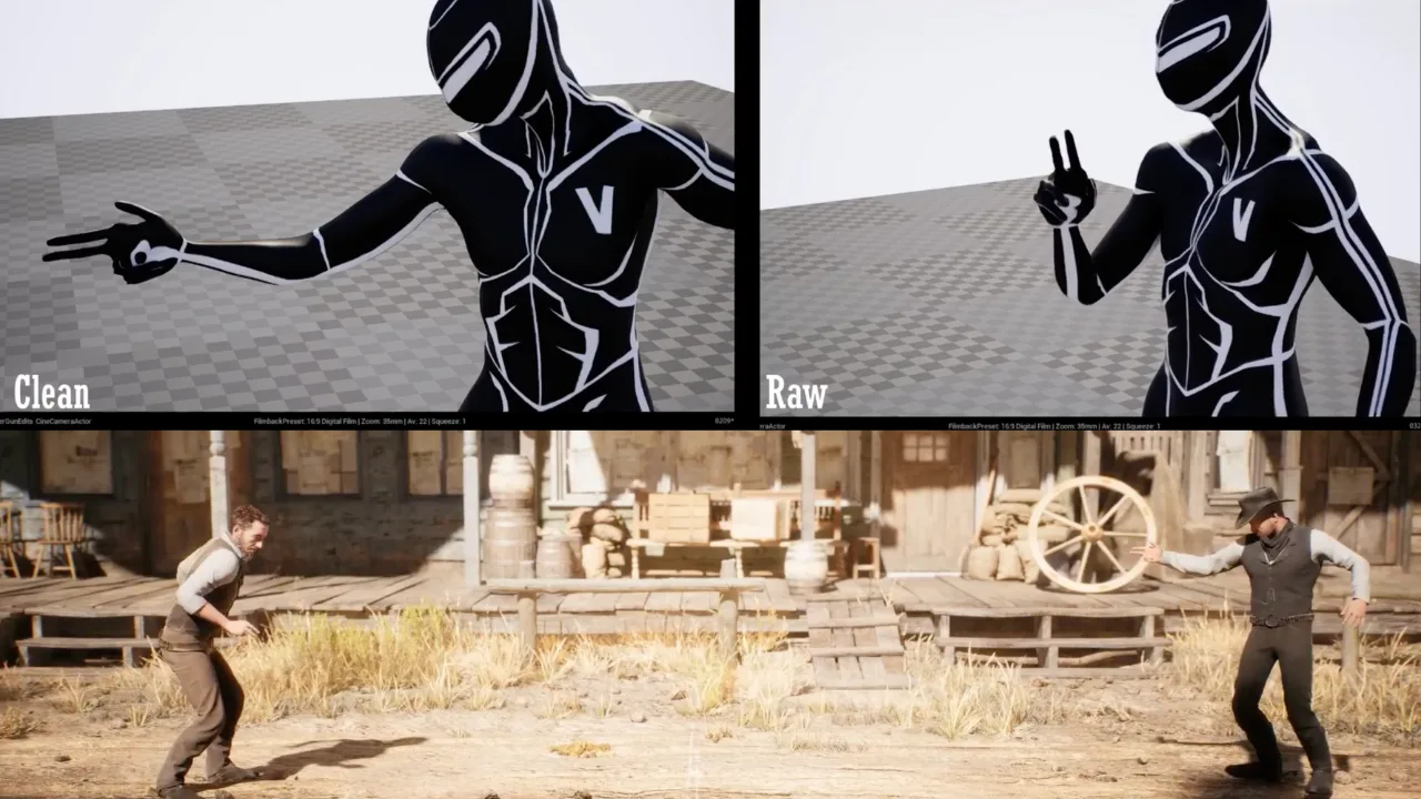 compilation of motion capture methods and the final western scene result