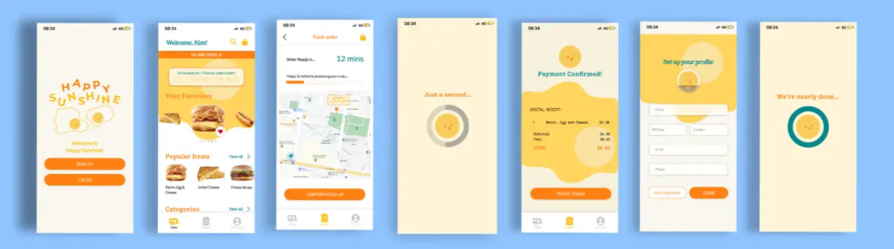 High-fidelity prototype of the Happy Sunshine ordering app.