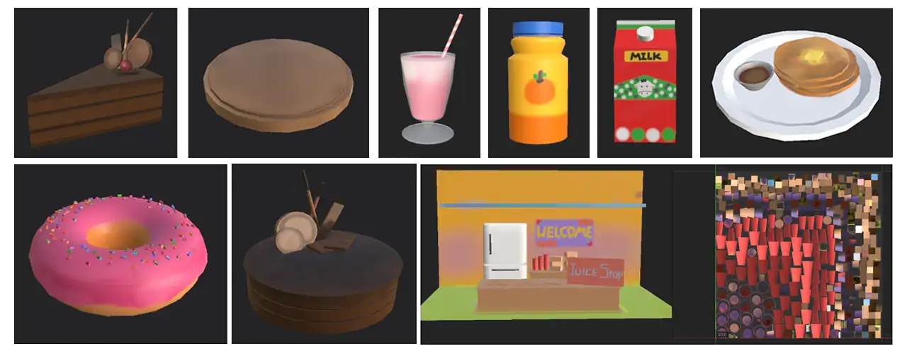 Mid-fidelity renders of food models.