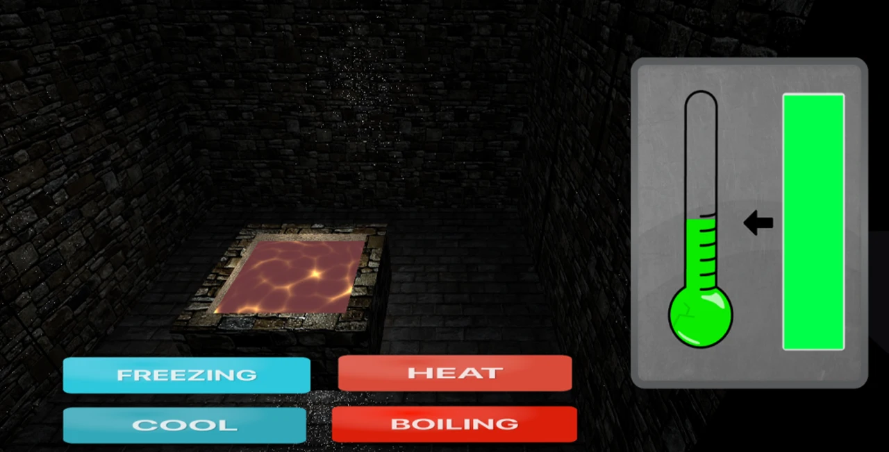 Mid-fidelity Liberty Bell balancing game with thermometer and lava textures.