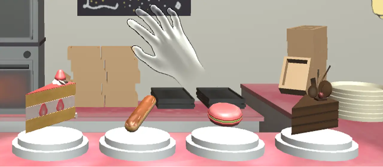 Screenshot from polished iteration of Reading Terminal Market game, showing off 3D food models.