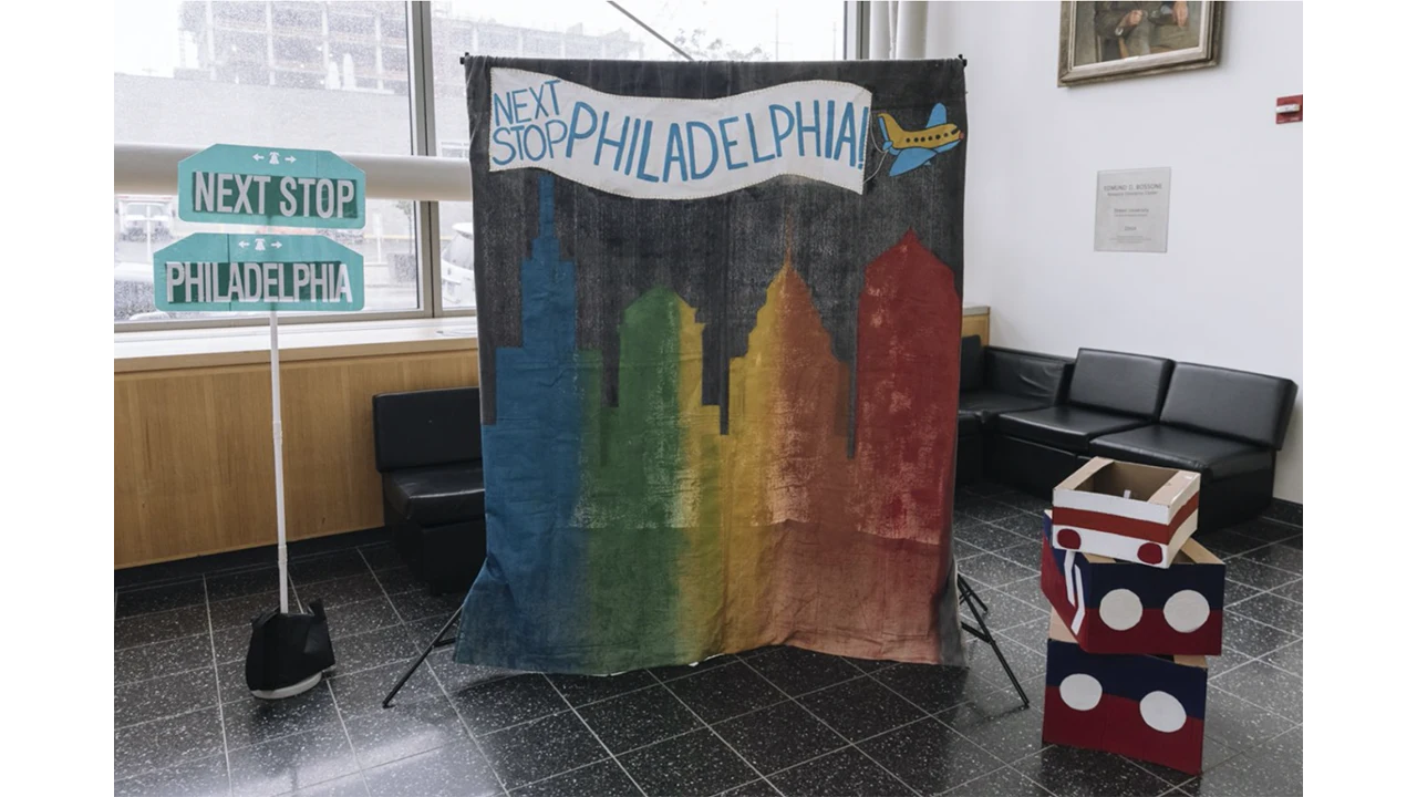 Small mural of the Philadelphia city skyline to represent the project.