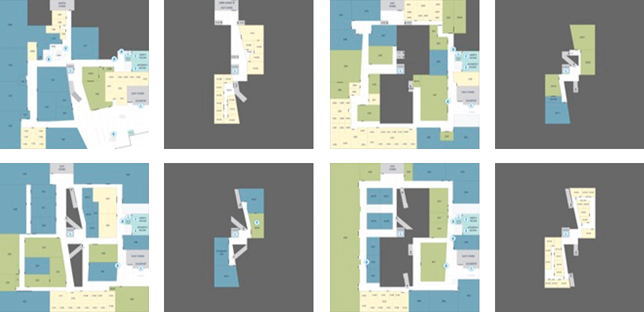 Floormap of each floor and area in the URBN Center.