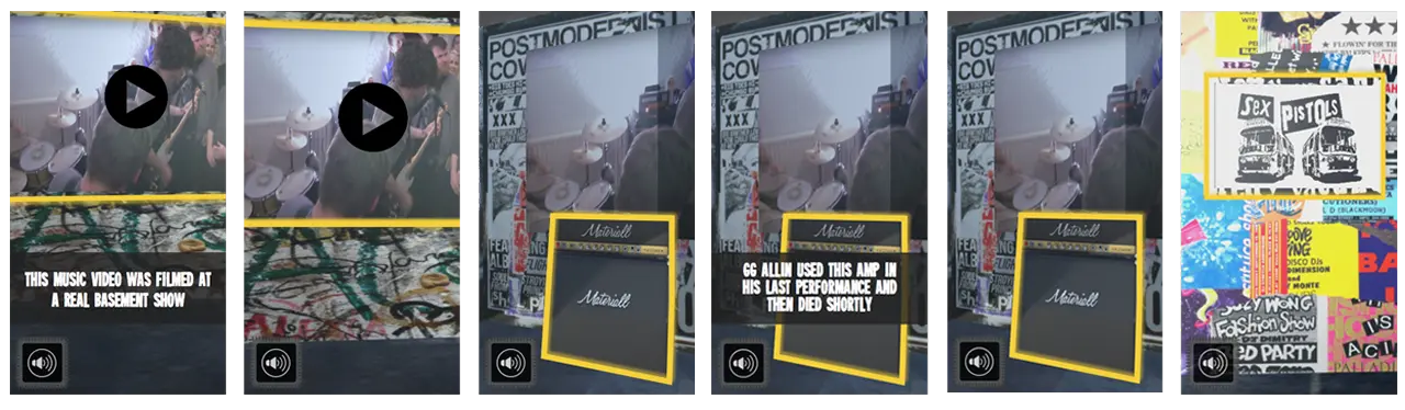 Screens showing the features of the exhibit, including videos and objects.