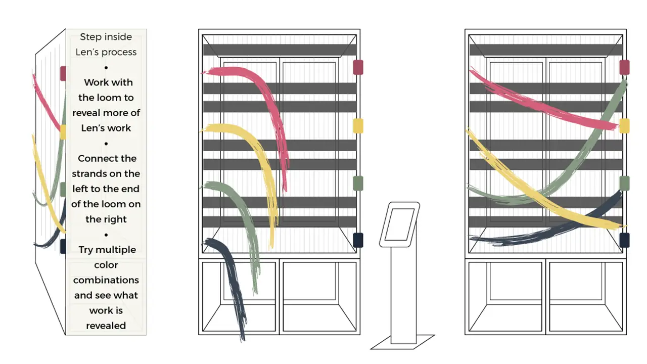 Another wireframe showing how someone can play with the loom's colors. leading to another painting in the exhibit.