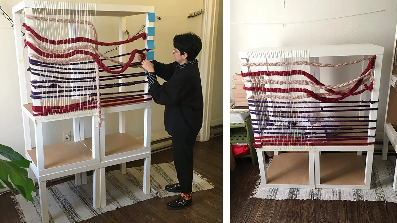 Rough prototype of loom for Coalescence exhibit.