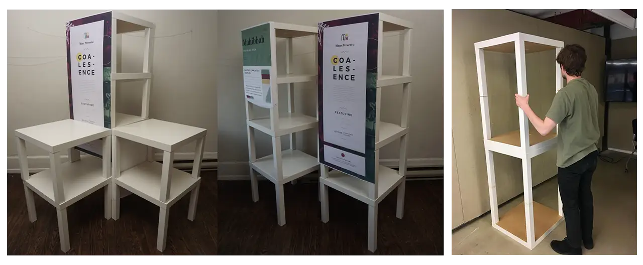 Building structure for exhibits out of IKEA furniture.