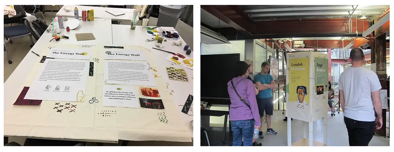 Printed assets and fabric used to decorate the main frame of the structures.