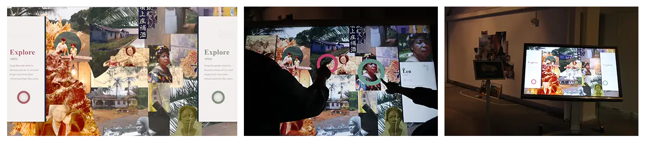 Final screen of the gallery activity and the display in action at the Coalescence exhibit.