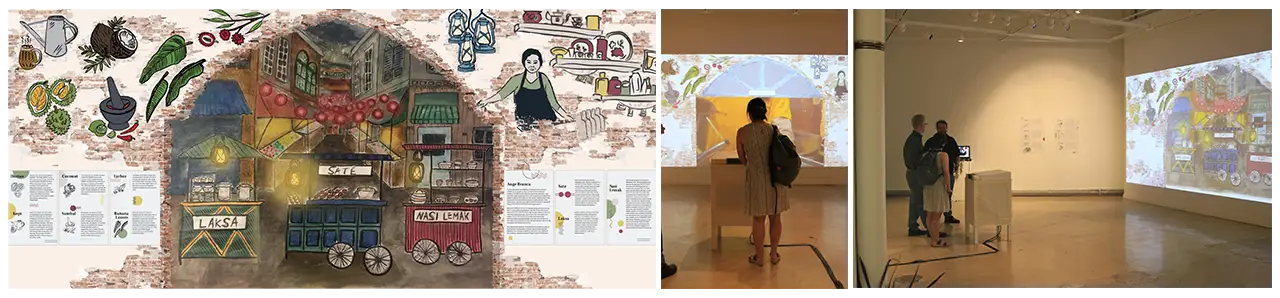 Final mural screen and the display in action at the Coalescence exhibit.