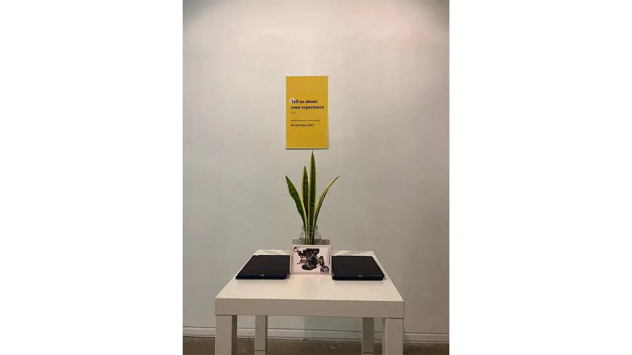 Booth asking visitors to leave their final comments on the Coalescence exhibit.