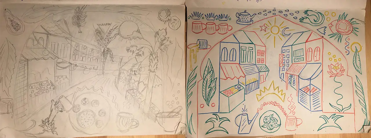 Sketches of the mural's design.
