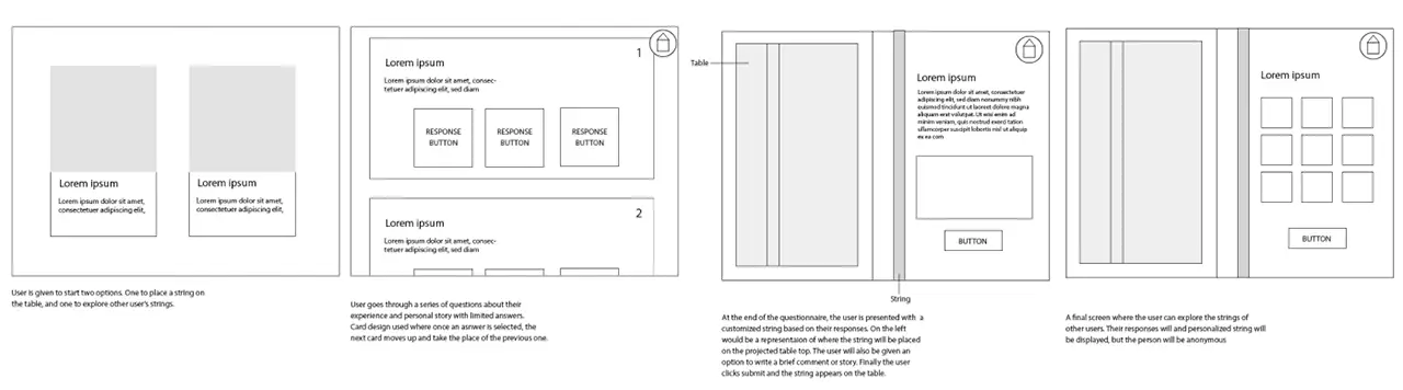 Low-fidelity wireframes showing what the user would click through at the energy table.
