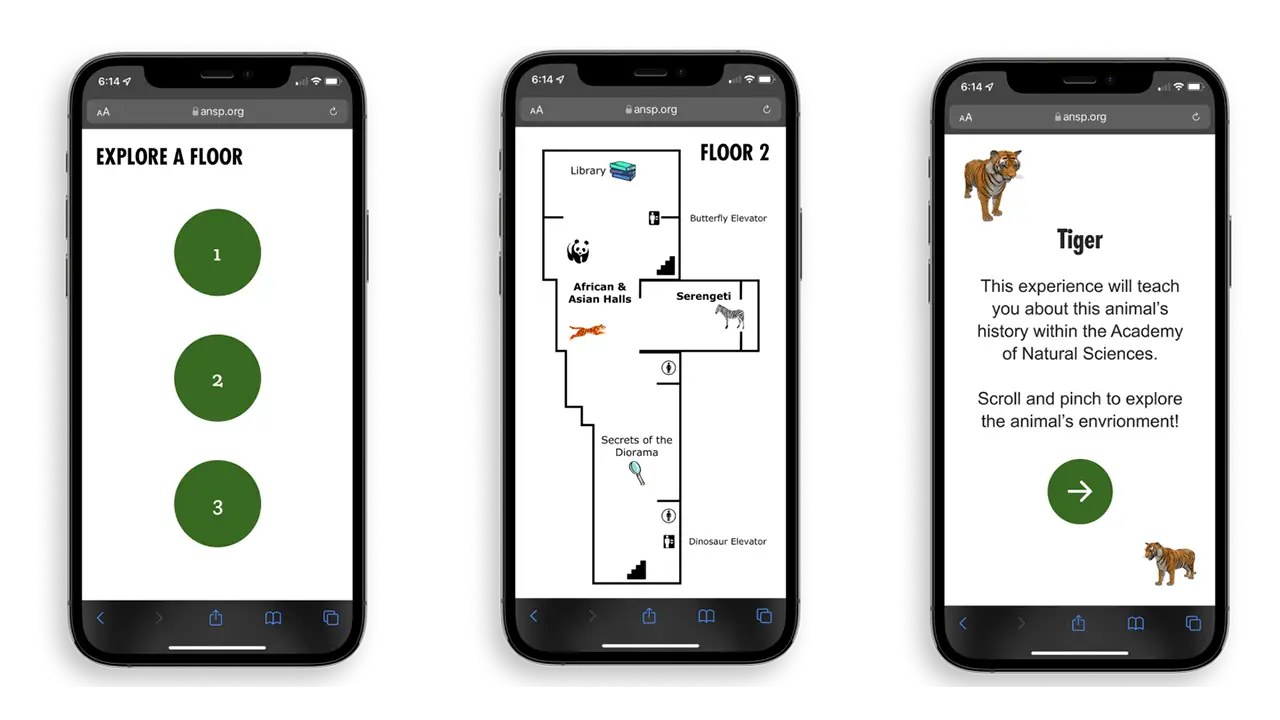 Webpage for the diorama exhibits, including the floorplan of the exhibits and a preview of what each exhibit includes.