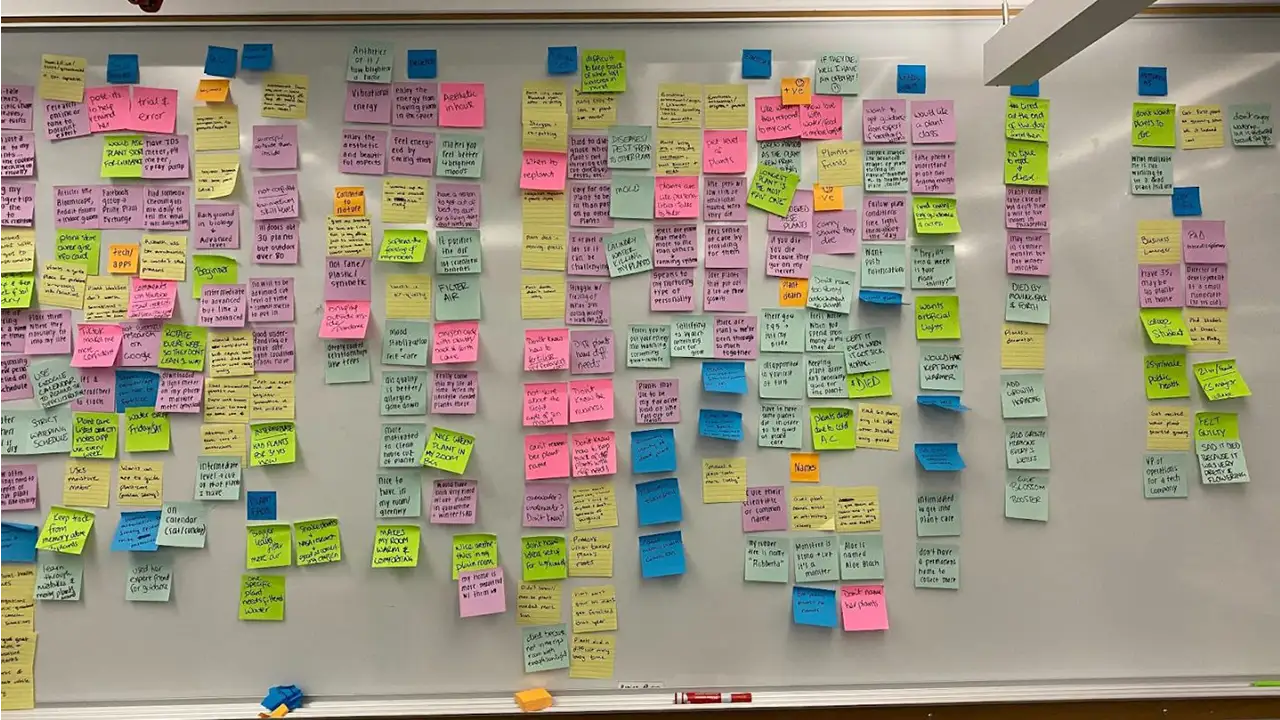 Affinity map created from sticky notes with insights from interviews.