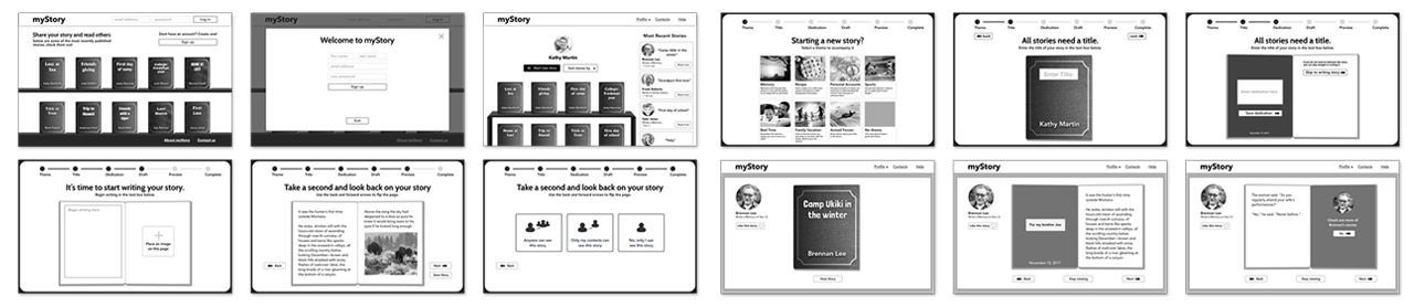 Mid-fidelity prototype of My Story website.