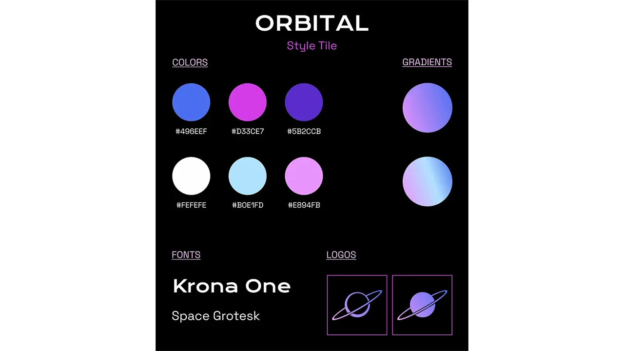 Colors, font, and icons used for Oribital