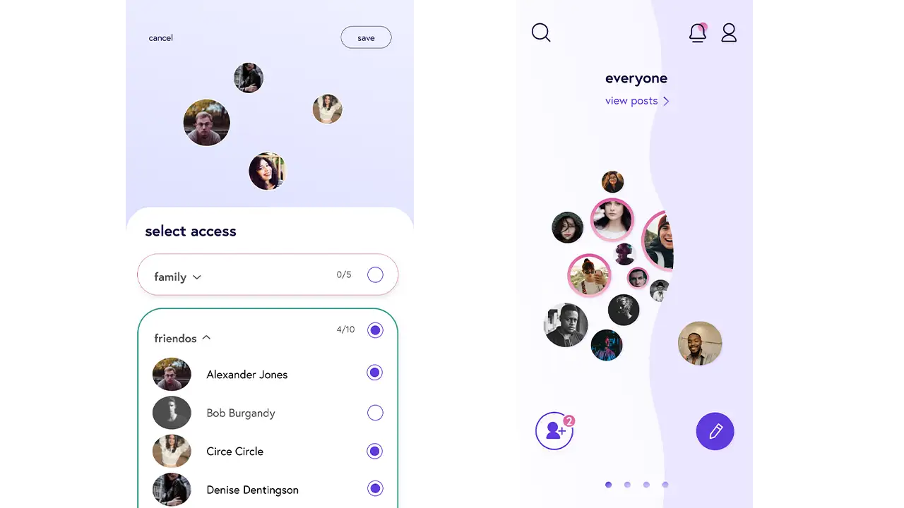 Low-fidelity prototypes showing sorting mechanism in Pluto app.