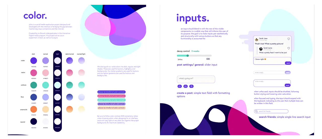 Different iterations of the chosen color palette and sample of app components.