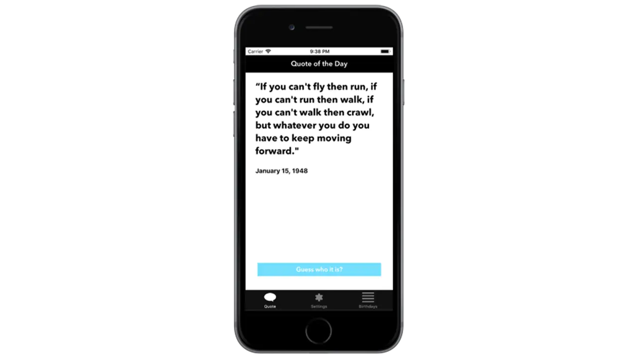 Screen from the Quote of the Day app, showing the quote for January 15th.