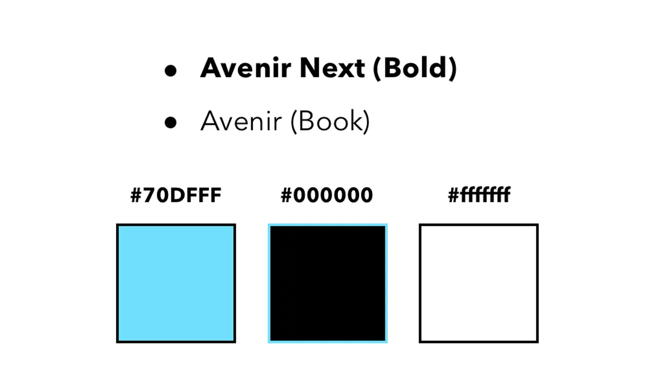 Style guide featuring the colors and fonts used on the Quote of the Day app.