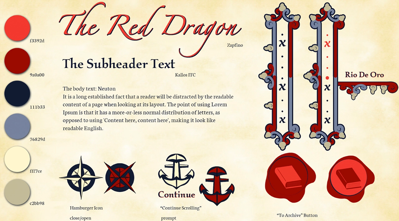 Red Dragon style guide, including assets, fonts, and colors.