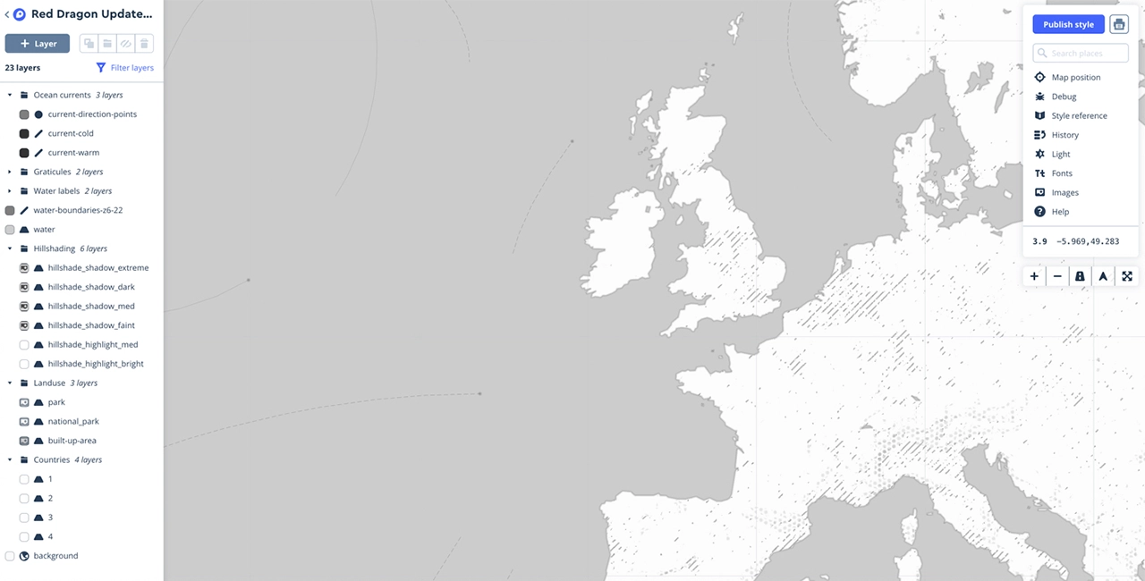 Creating the map for Red Dragon in the Mapbox application.