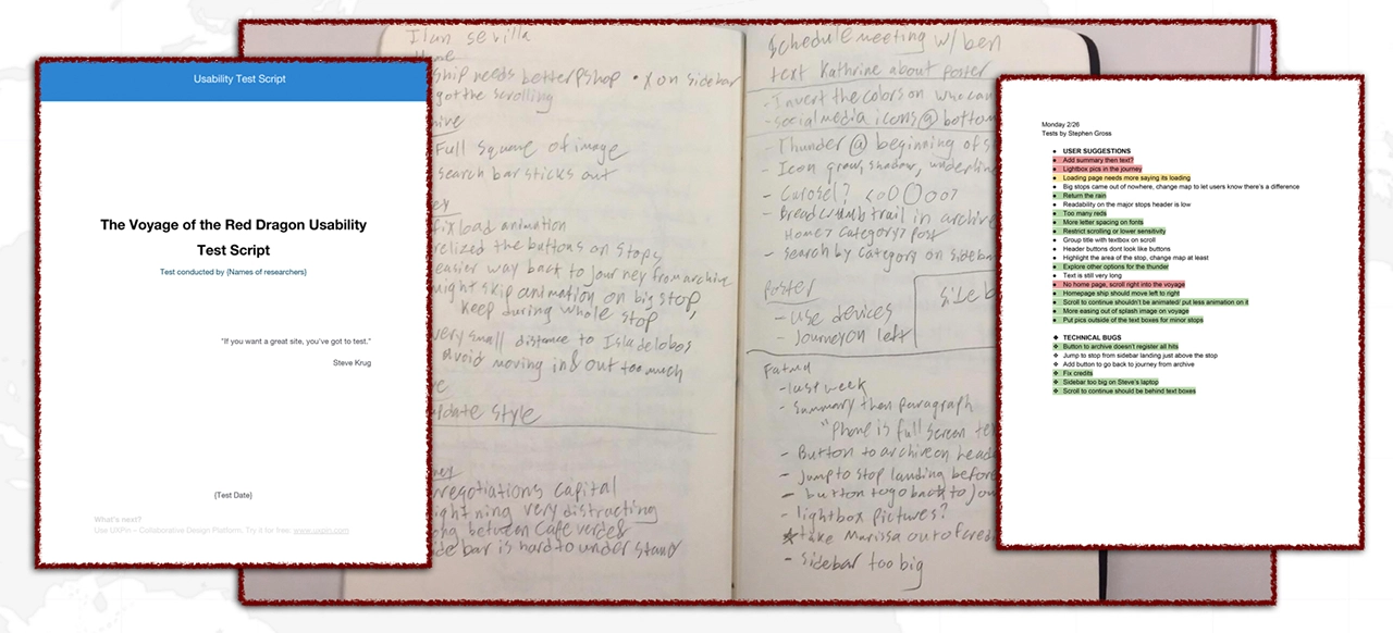 Notes of testing dates and some made while users tested Red Dragon.