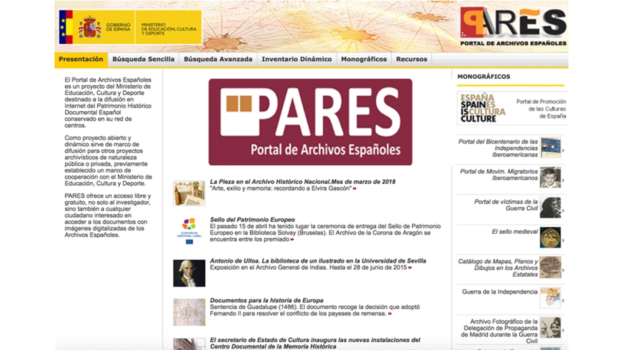 Pares website homepage.