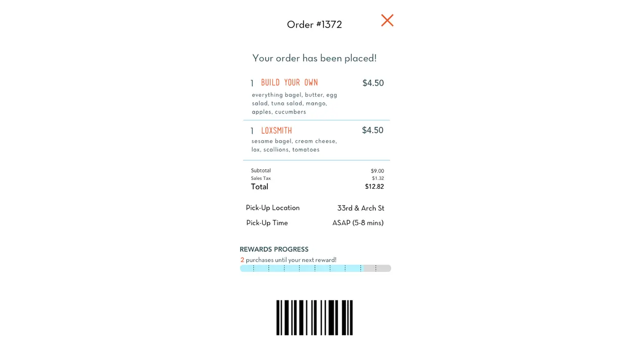 Receipt from the Schmear It app.