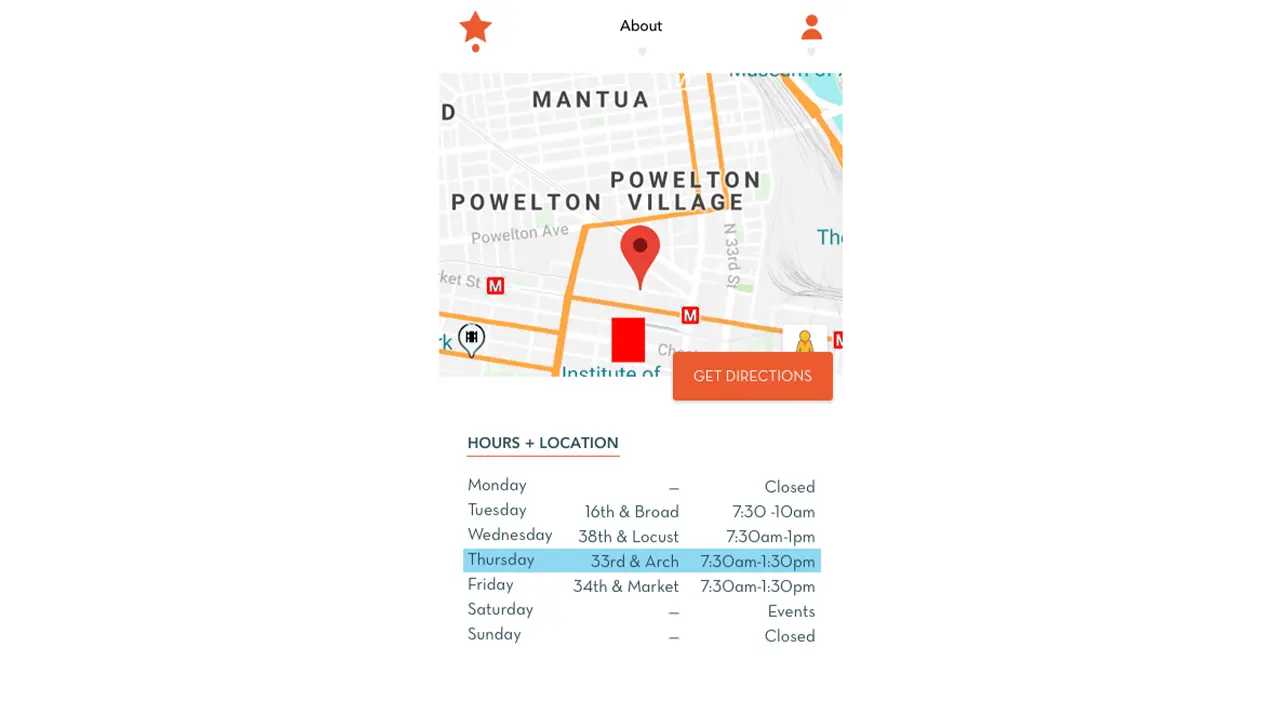 Location and Times the shop open on the Schmear It app.