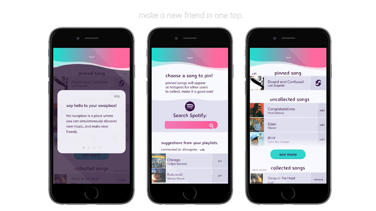 Sample of the screens in the Souvinear app.